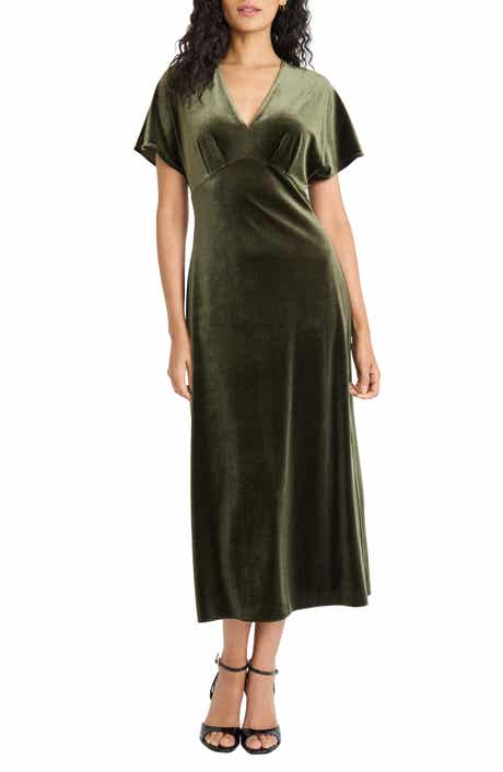 Maggy London Deep V-Neck Velvet Midi Dress