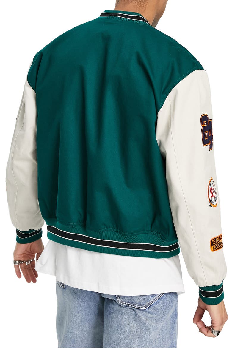 Varsity Bomber Jacket, Alternate, color, KHAKI