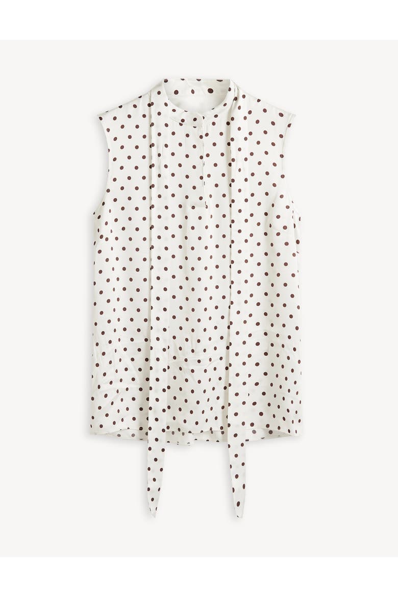 Natasha Tie-Neck Polka Dot Blouse, Alternate, color, Brownivory