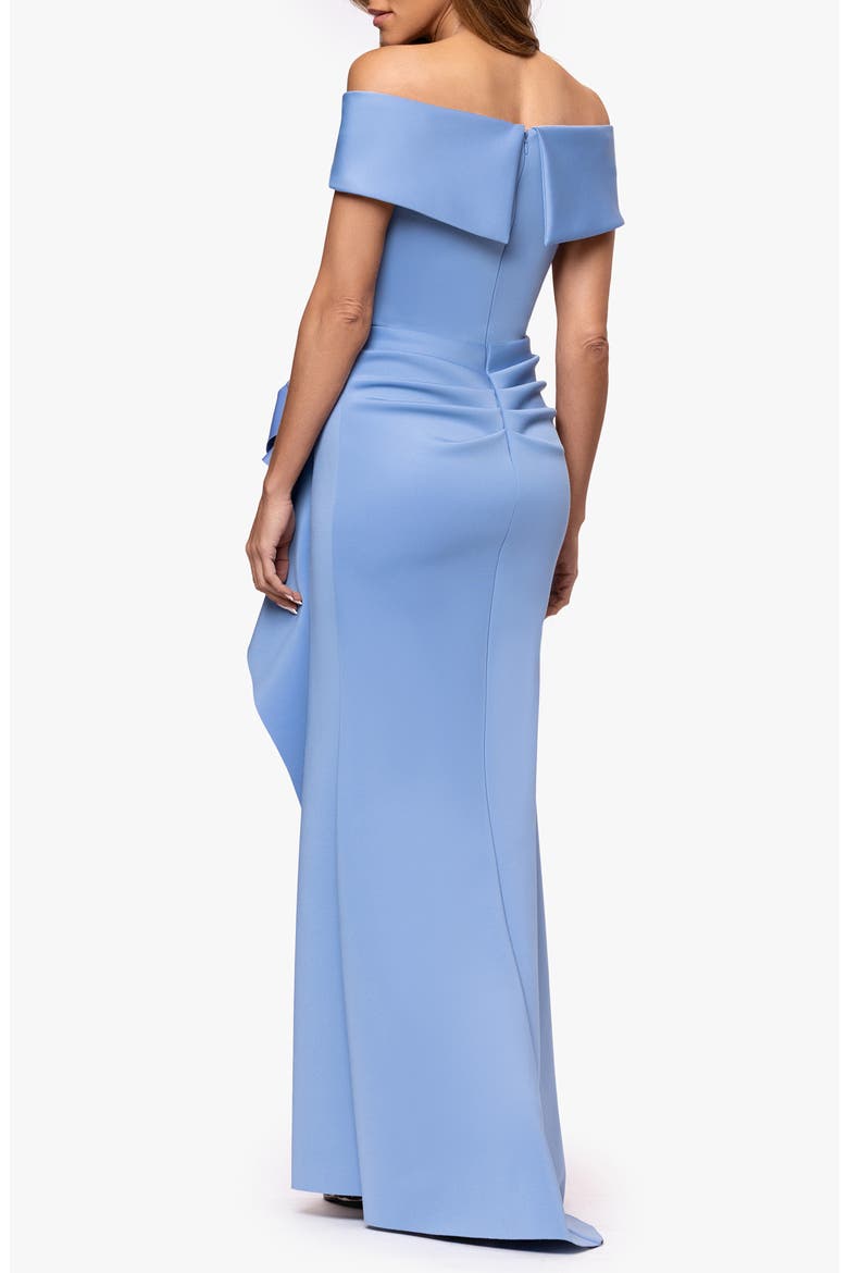 Off the Shoulder Ruffle Scuba Crepe Gown, Alternate, color, SLATE
