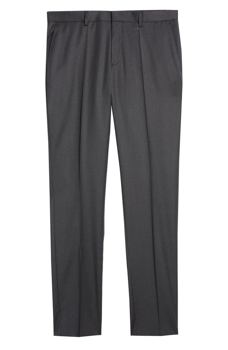 BOSS Genius Slim Fit Flat Front Wool Dress Pants, Alternate, color, Dark Grey