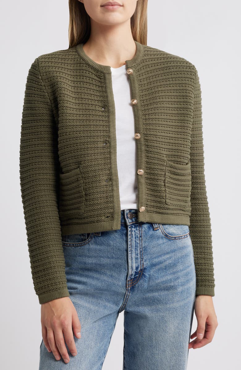 Caslon<sup>®</sup> Textured Pima Cotton Cardigan, Alternate, color, Olive Sarma