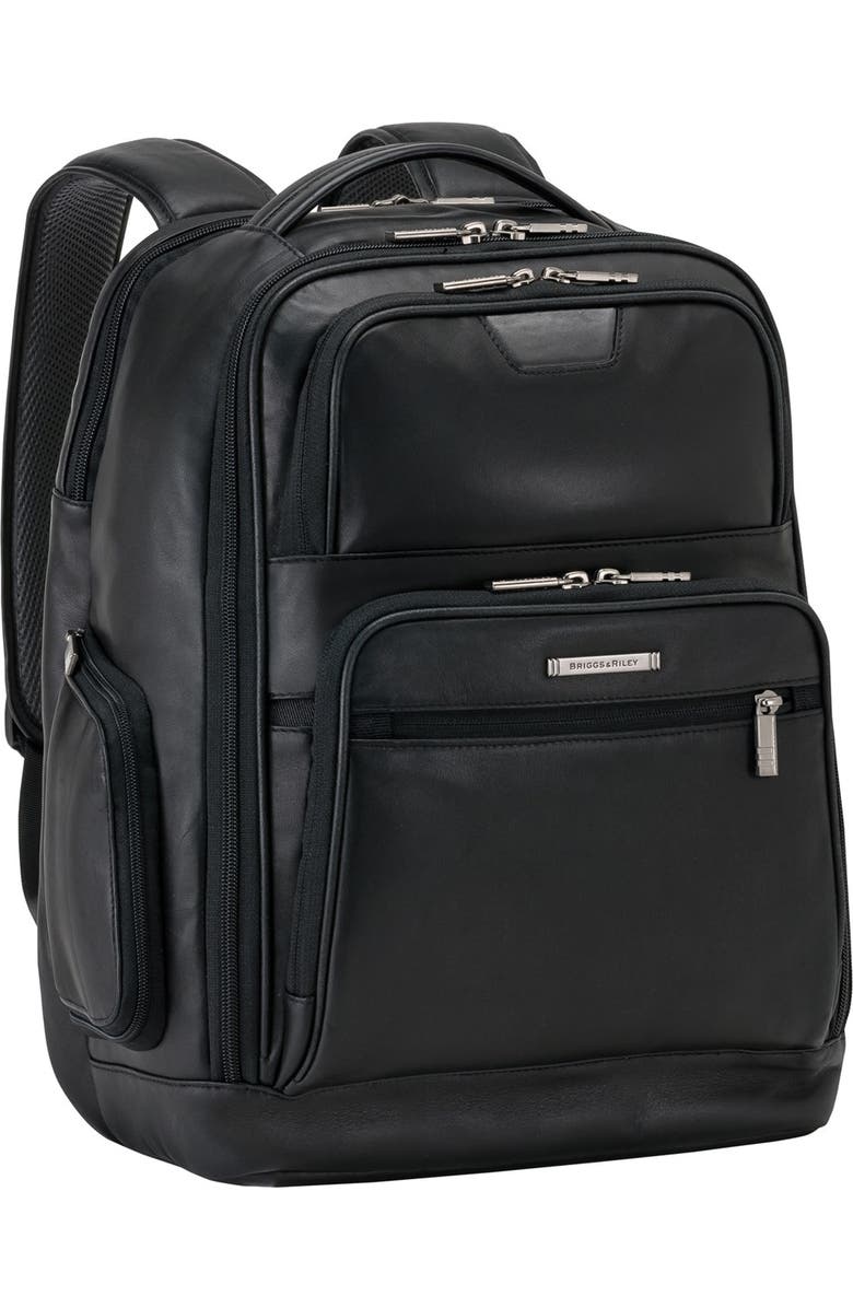 Briggs & Riley 'Medium' Leather Laptop Backpack, Main, color,