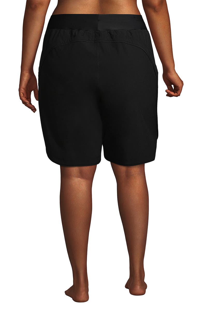Lands' End 9" Quick Dry Elastic Waist Modest Board Shorts Swim Cover-up Shorts with Panty, Alternate, color, Black