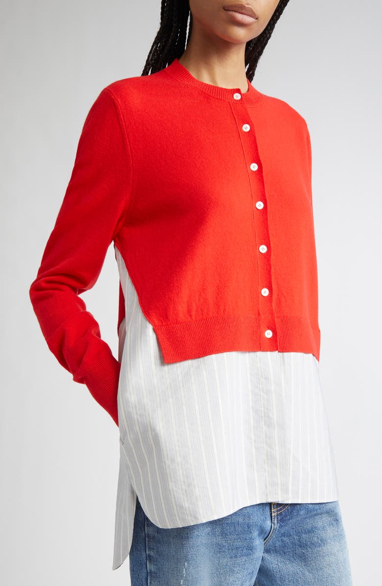 Stella McCartney Mixed Media Wool, Silk & Cotton Cardigan, Alternate, color, 6025 - Lipstick Red
