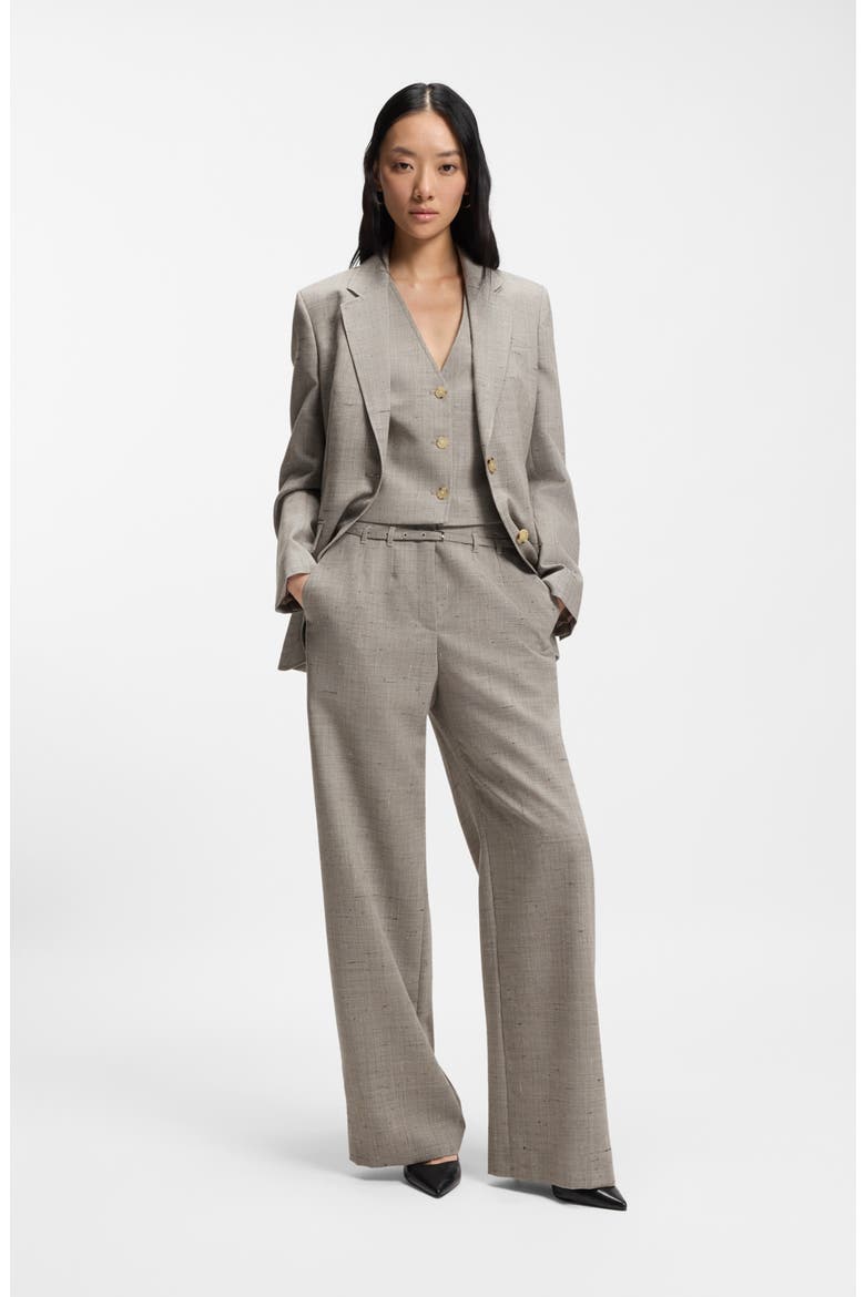 Tiana Belted High Waist Virgin Wool Blend Wide Leg Pants, Alternate, color, PUMICE WOOL TEXTURE