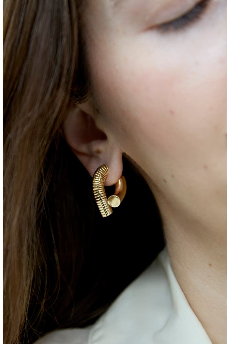 Ribbed Hoop Earrings, Alternate, color, YELLOW GOLD