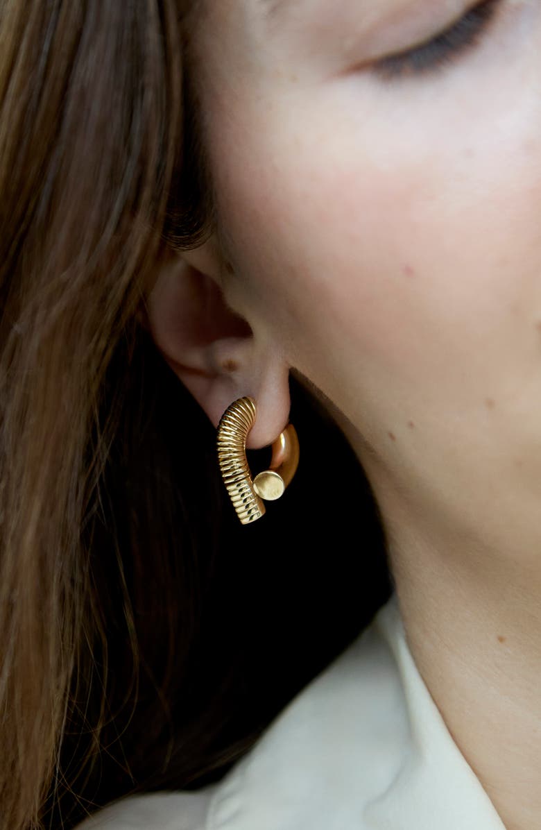 TABAYER Ribbed Hoop Earrings, Alternate, color, Yellow Gold