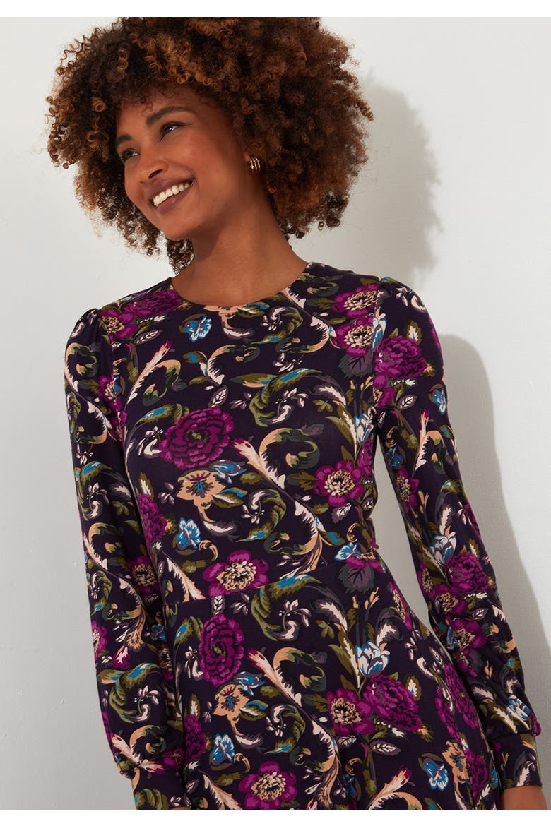 Stretch Knit A-Line Midi Dress, Alternate, color, VINTAGE BOUQUET FLORAL