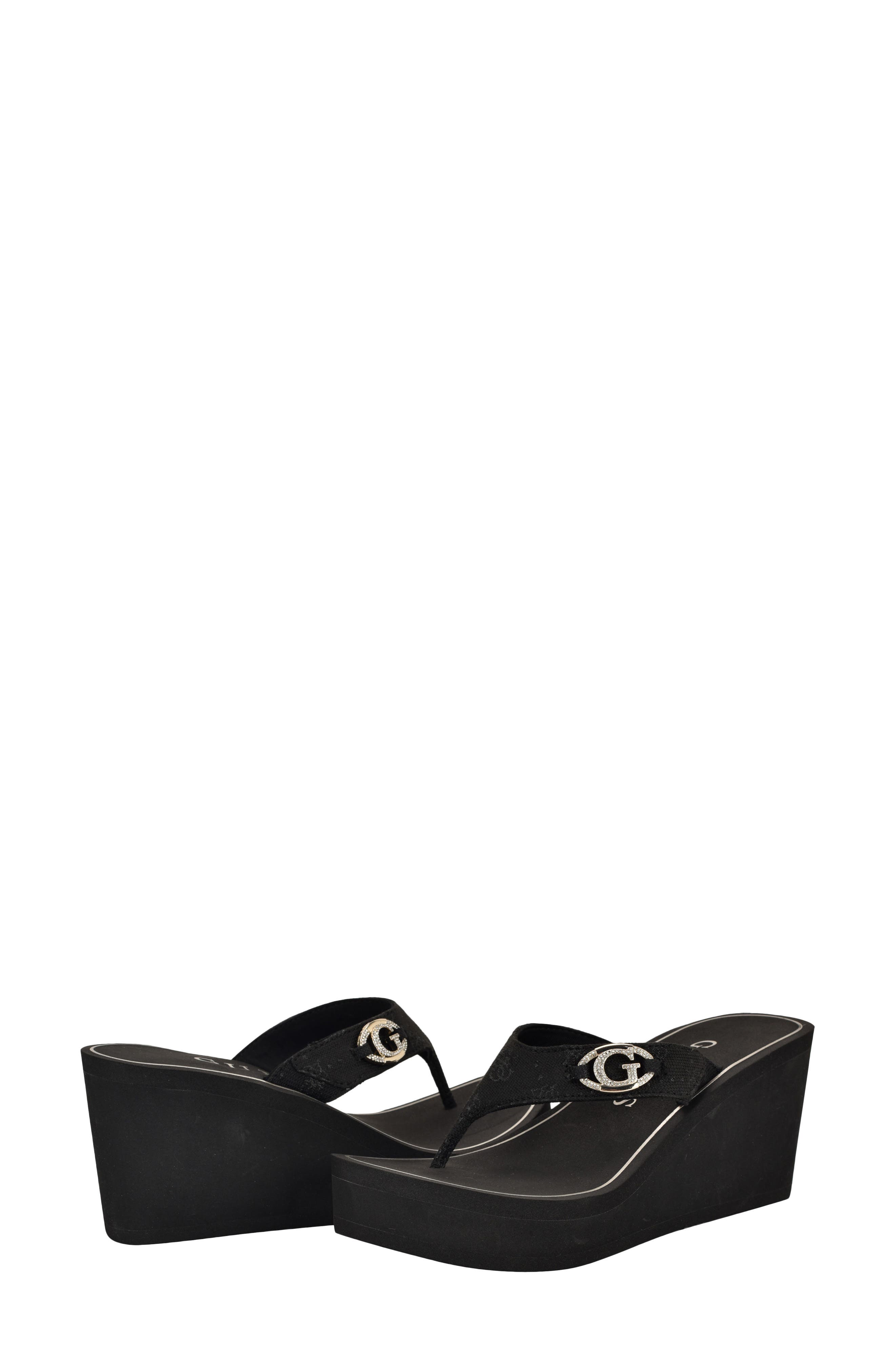 GUESS Shai Platform Wedge Flip Flop, Alternate, color, Black