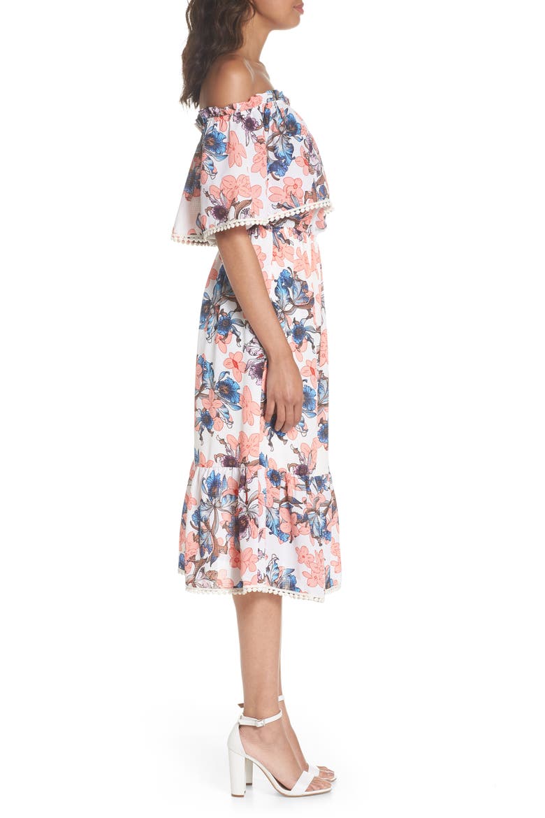 Off the Shoulder Tiered Midi Dress, Alternate, color, ORCHID