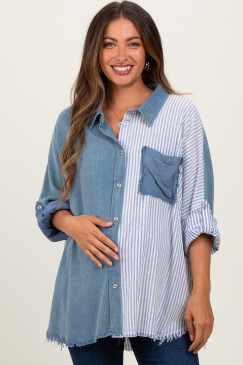 Colorblock Stripe Oversized Button Down
