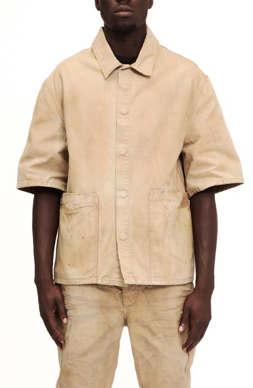 Purple Brand Relaxed Pocket Short Sleeve Button-up Shirt In Khaki