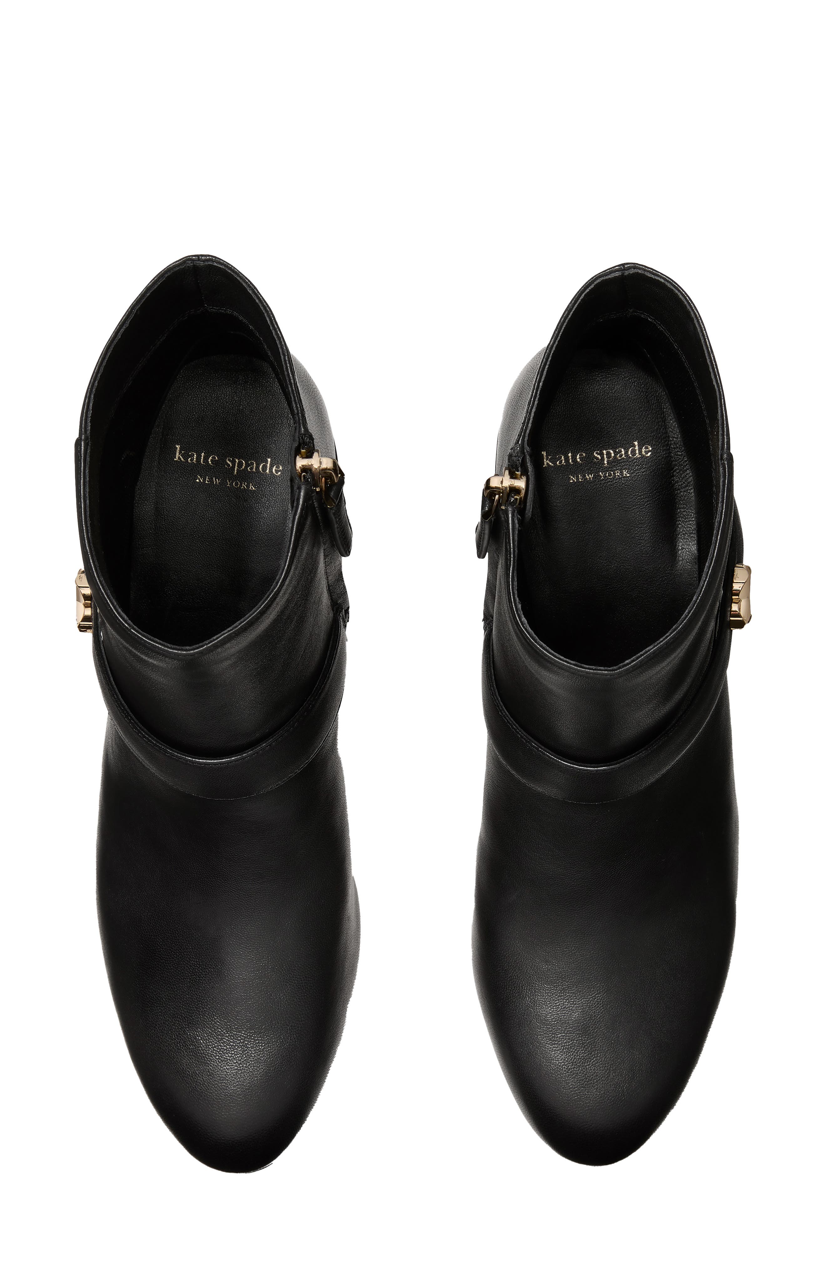 Kate Spade New York spade embellished block heel bootie, Alternate, color, Black