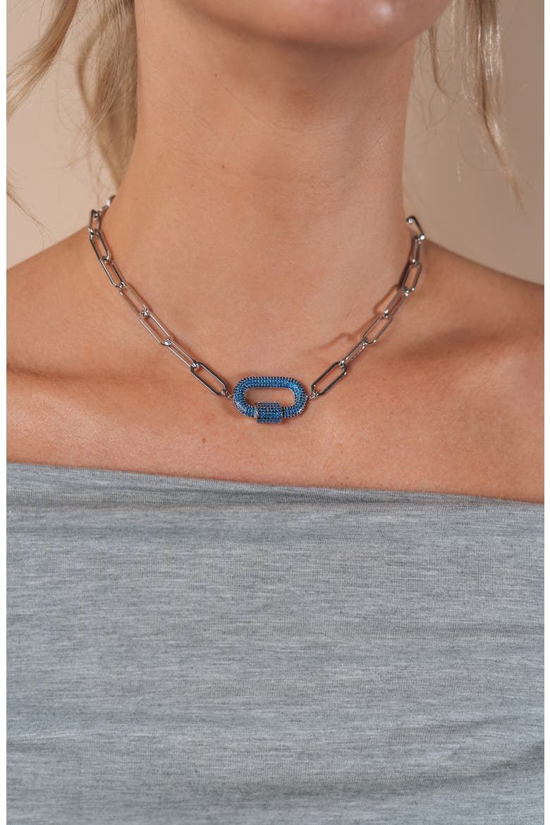 Pavé CZ Carabiner Lock Pendant Necklace, Alternate, color, SILVER