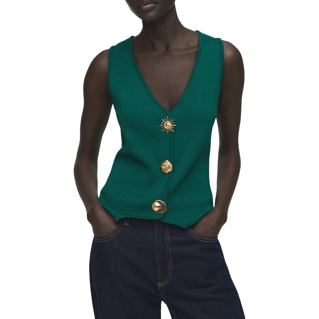 Mango Jewel Button Knit Vest In Green