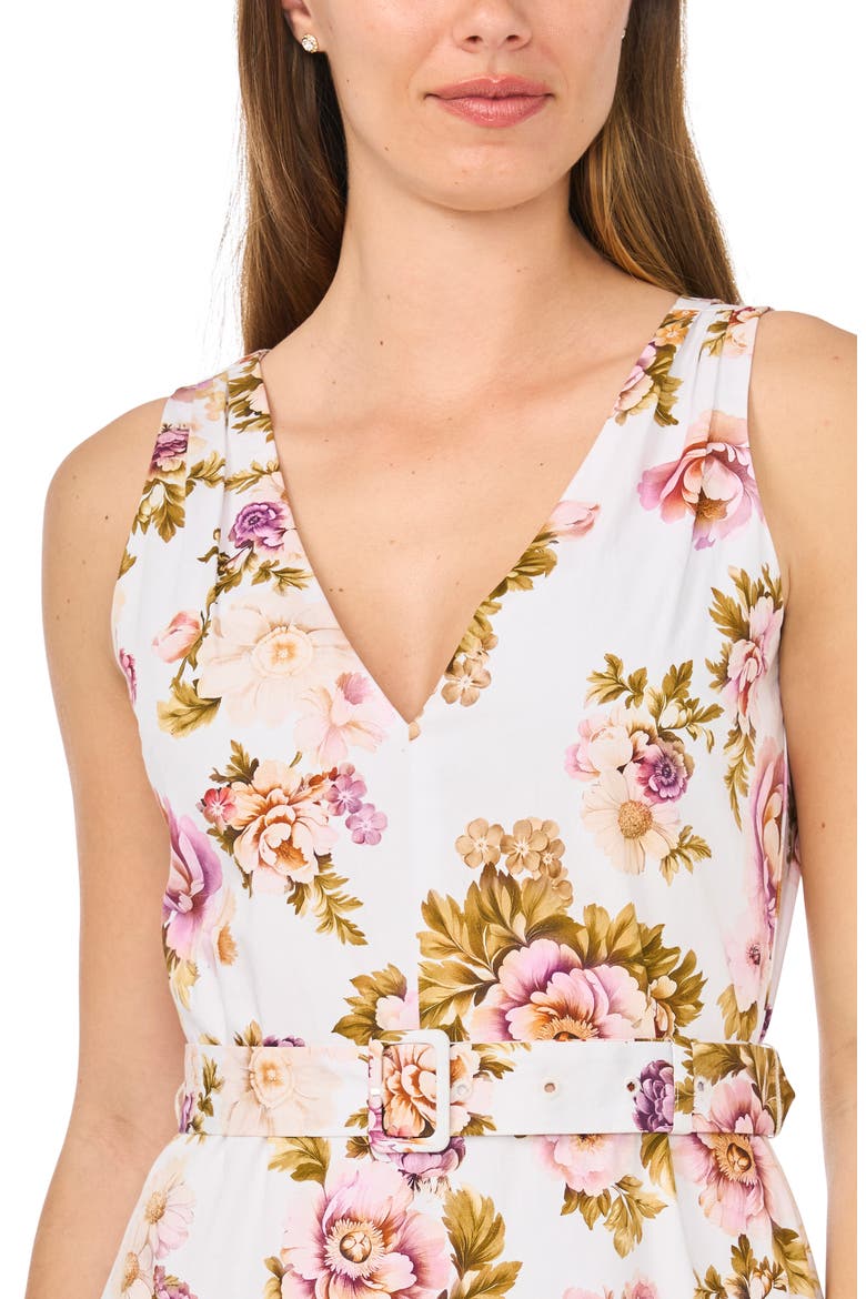 Floral Sleeveless Belted Cotton Maxi Dress, Alternate, color, ULTRA WHITE