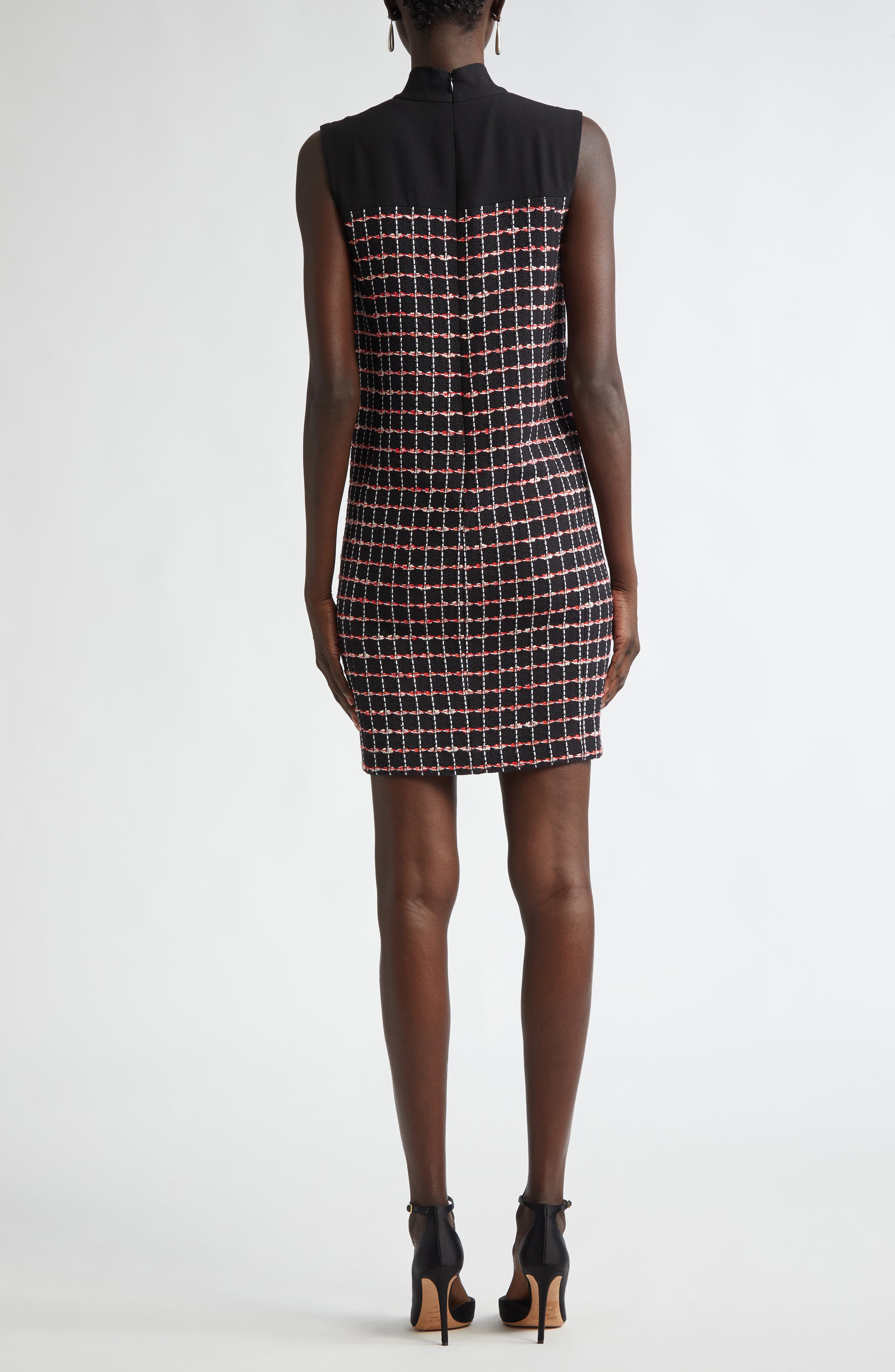 Windowpane Check Mixed Media Sleeveless Sheath Dress - image 2