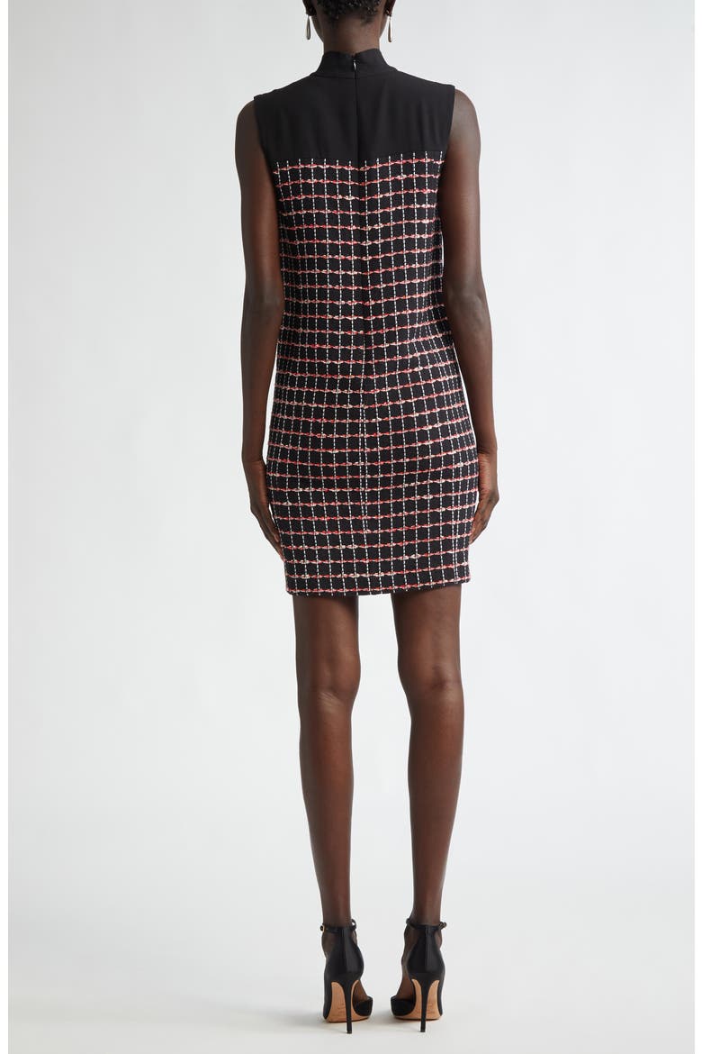 Windowpane Check Mixed Media Sleeveless Sheath Dress, Alternate, color, BLACK/ HAUTE RED/ PEARL MULTI