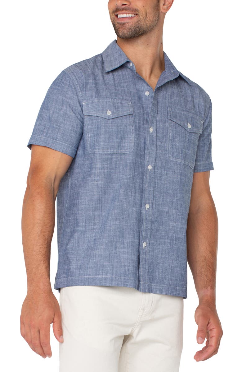 Liverpool Los Angeles Short Sleeve Slub Cotton Button-Up Shirt, Alternate, color, 