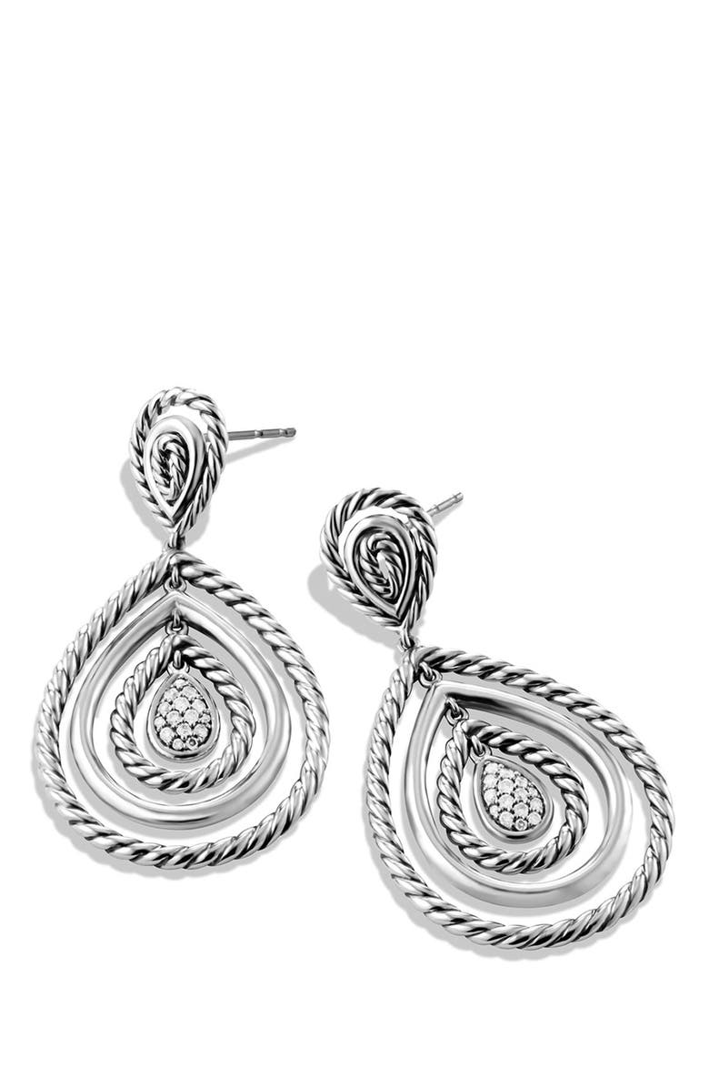 David Yurman Cable Classics Teardrop Earrings with Diamonds, Alternate, color, 