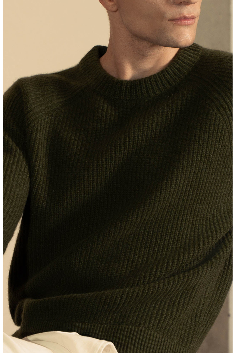 Aidan Chunky Cashmere Crewneck Sweater, Alternate, color, Olive