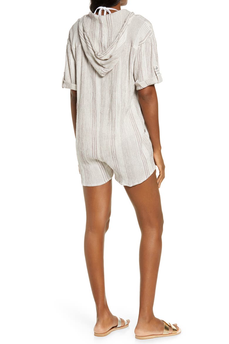 Peasant Hooded Cover-Up Romper, Alternate, color, NATURAL/ COCOA