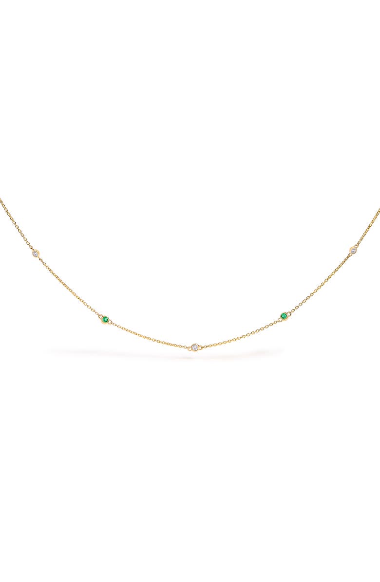 Haus of Brilliance 14K Yellow Gold Bezel Set Alternating Green Emerald and Diamond Station Necklace, Main, color, Yellow
