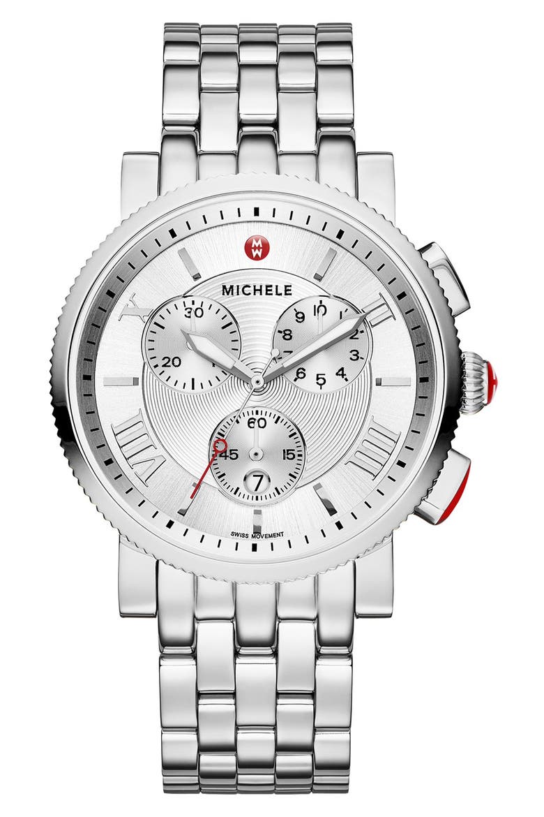 'Sport Sail - Large' Black Dial Watch Case, 42mm, Alternate, color, SILVER