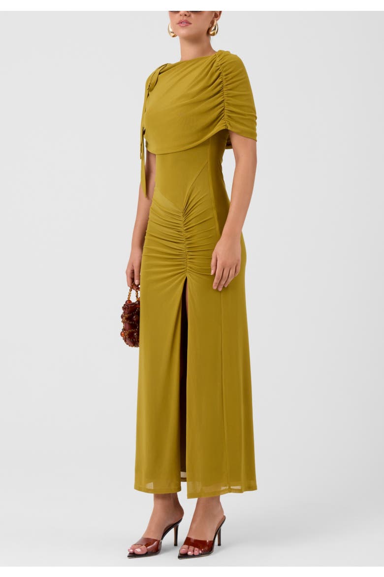 Ivy Capelet Mesh Midi Dress, Alternate, color, Ecru Olive
