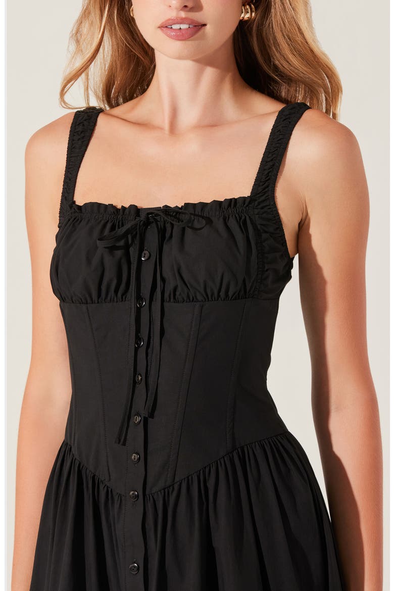 Temperance Tiered Corset Midi Dress, Alternate, color, BLACK