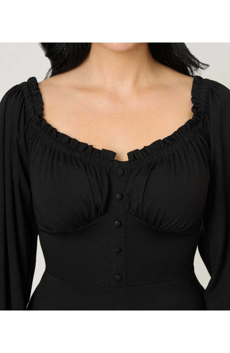 Unique Vintage Peasant Sleeve Swing Dress, Alternate, color, Black Ruffle