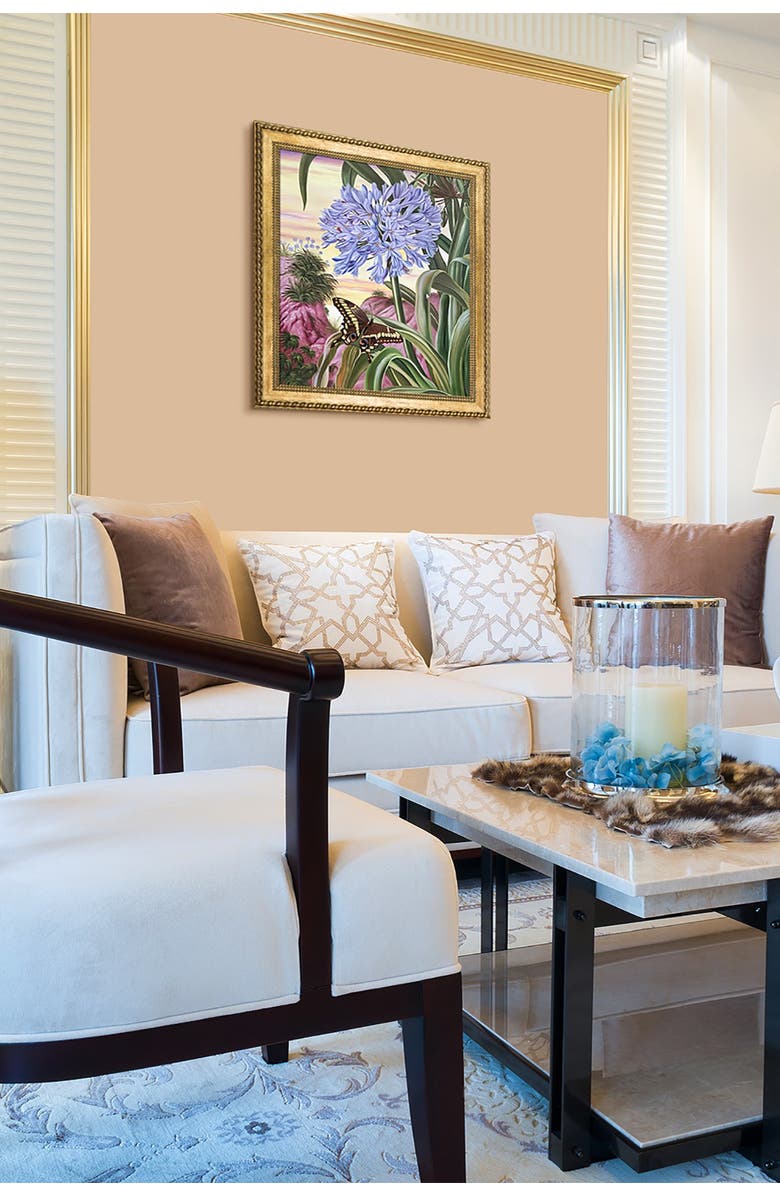 OVERSTOCK ART Blue Lily and Large Butterfly by Marianne North Framed Hand Painted Oil on Canvas, Alternate, color,