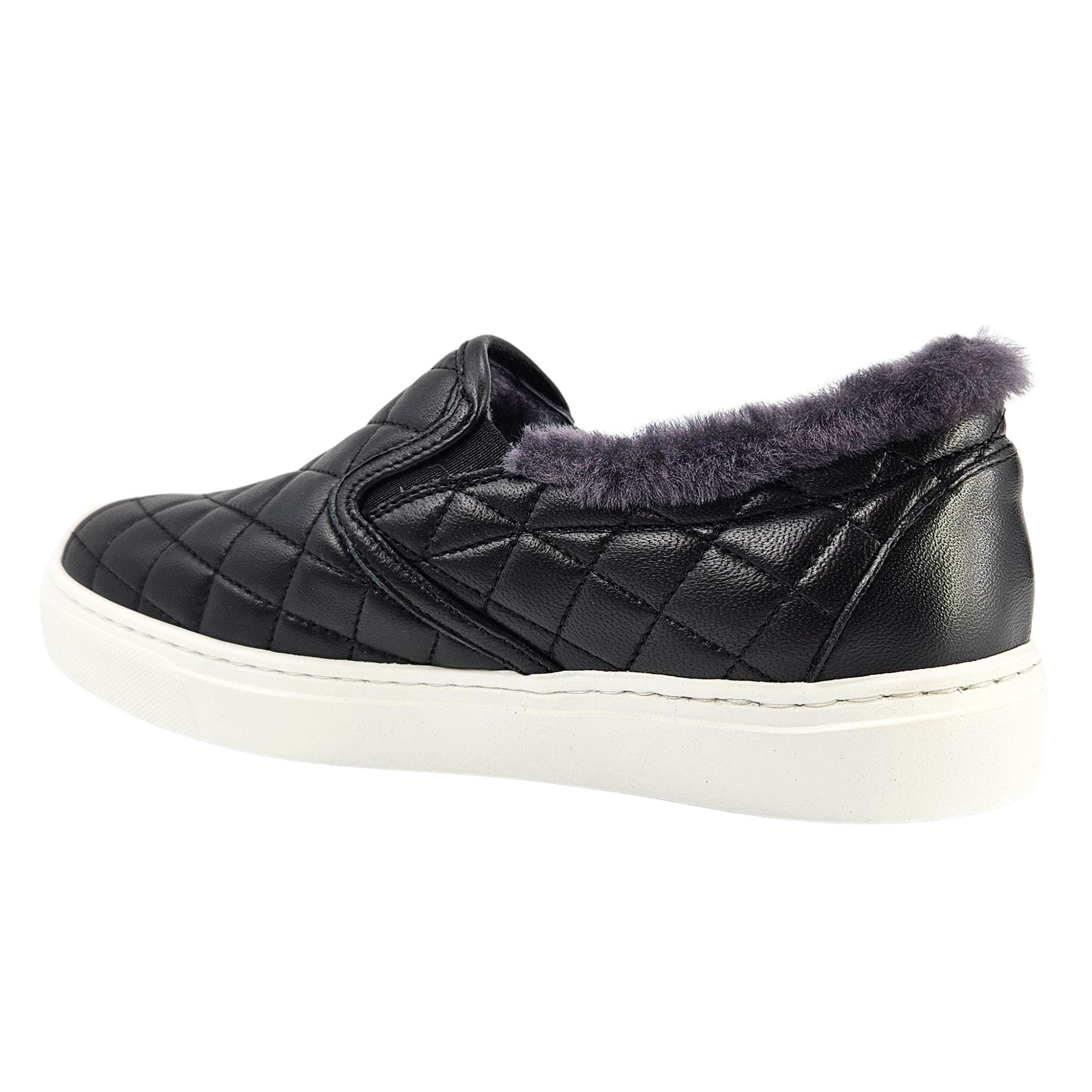 Quilted Leather Shearling Slip on Sneaker, Alternate, color, black