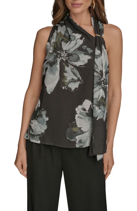 Print Side Drape Sleeveless Top