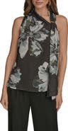 Donna Karan New York Print Side Drape Sleeveless Top