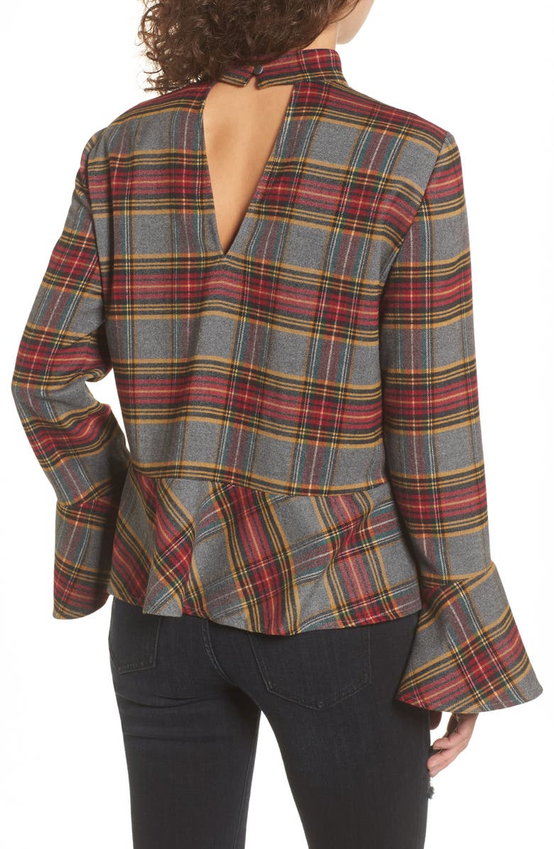BP. Plaid Ruffle Hem Shirt, Alternate, color, 
