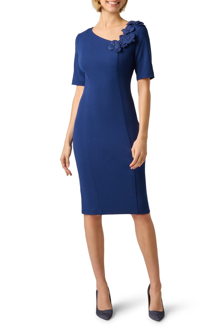 Floral Crepe Midi Dress, Main, color, NAVY SATEEN