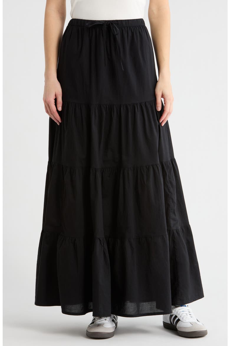 Tiered Cotton Maxi Skirt, Main, color, BLACK