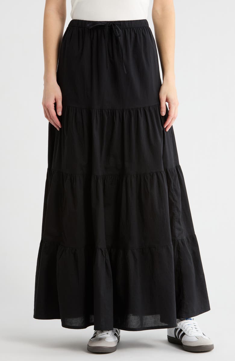 Abound Tiered Cotton Maxi Skirt, Main, color, Black