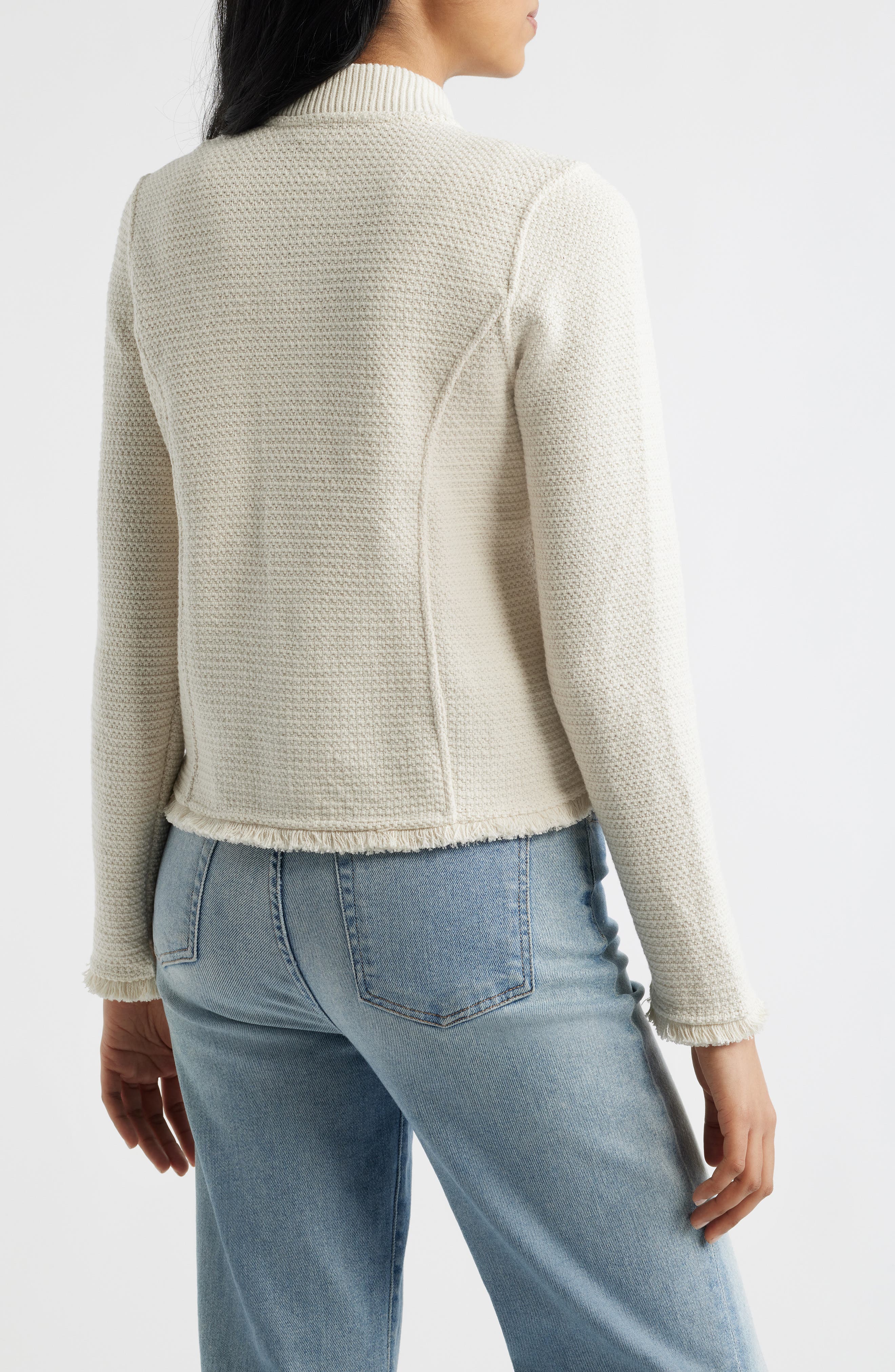 Fringe Mix Knit Bomber Jacket - image 2