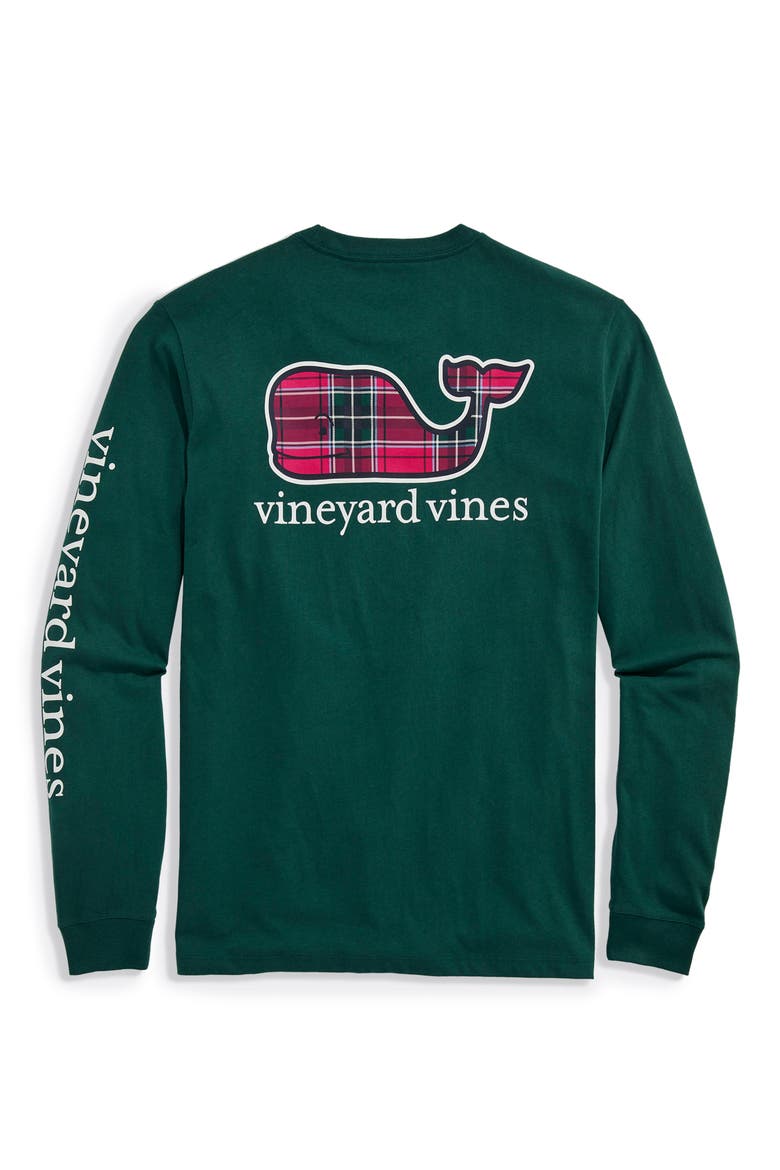 Plaid Holiday Whale Long Sleeve Graphic Tee, Alternate, color, CHARLESTON GREEN