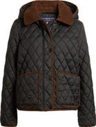 London Fog Water Resistant Corduroy Trim Quilted Coat