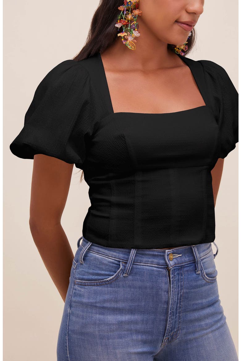 Tanya Puff Sleeve Crop Top, Alternate, color, BLACK