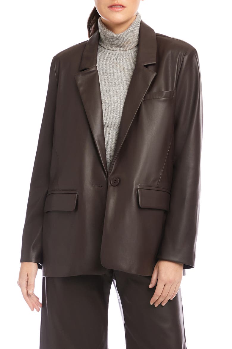 Regan Faux Leather Blazer, Main, color, BROWN