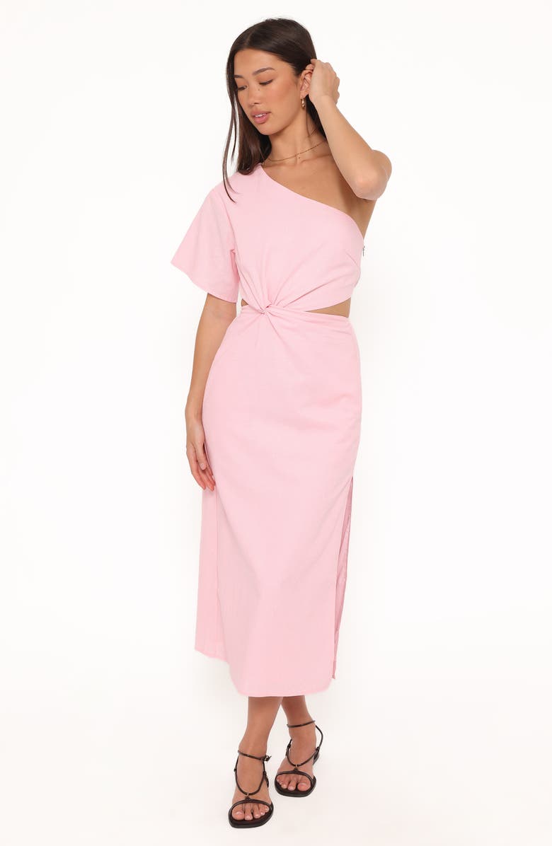Petal & Pup Samira One-Shoulder Cutout Cotton Blend Midi Dress, Alternate, color, Pink