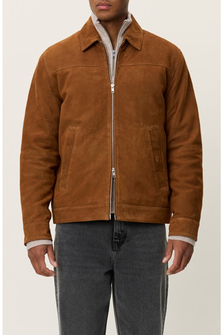 Nyle Goatskin Suede Coach's Jacket, Main, color, BROWN