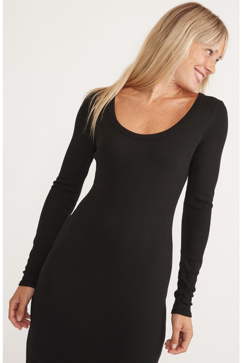 Lexi Rib Long Sleeve Body-Con Midi Dress, Alternate, color, BLACK