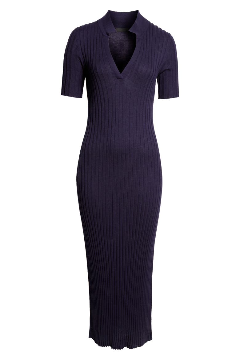 Split Neck Cotton & Silk Rib Dress, Alternate, color, NAVY