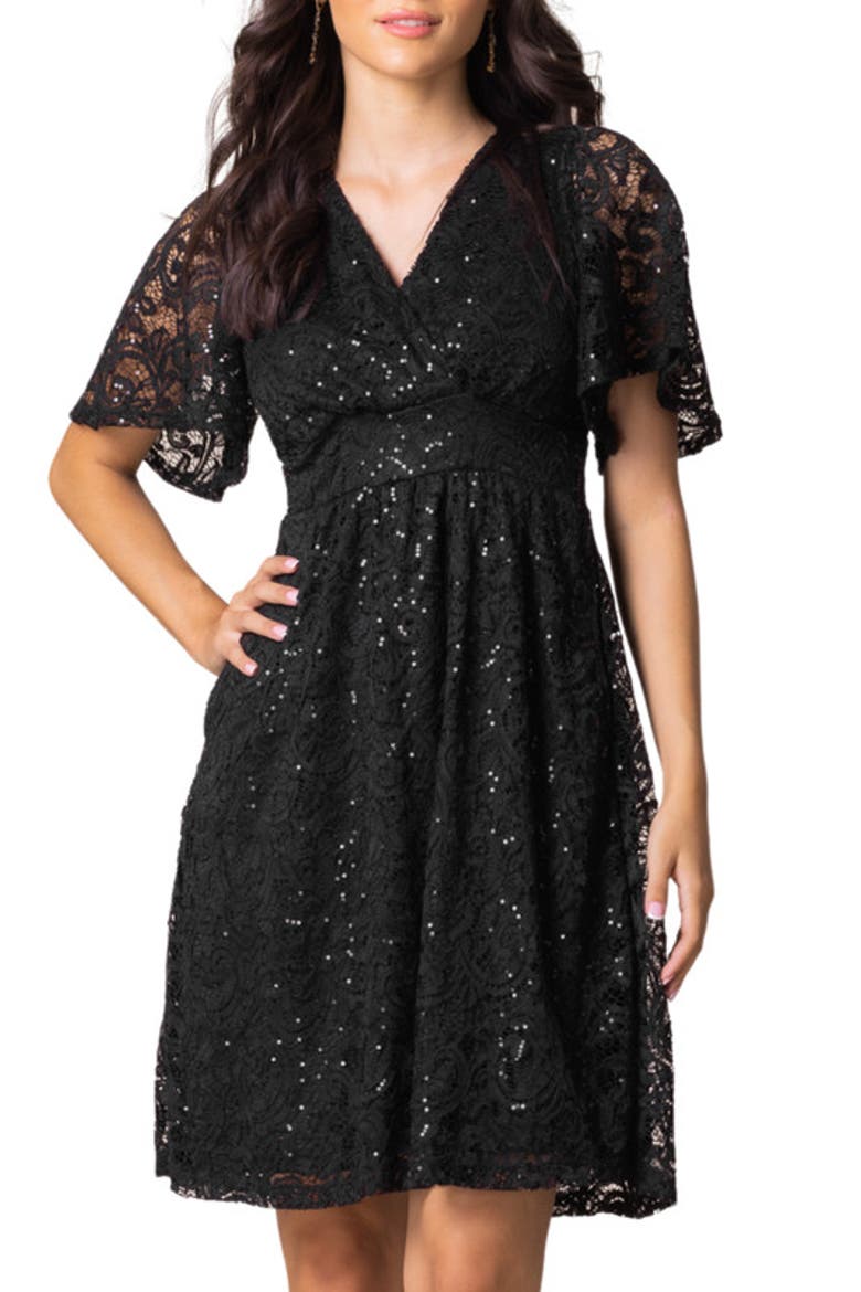 Starry Sequin Lace Cocktail Dress, Alternate, color, Onyx